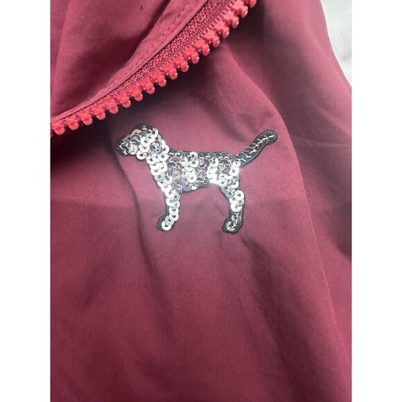 Victoria's Secret PINK Campus Anorak Sequin Jacket M L Dog Logo Y2K Burgundy - Picture 5 of 12